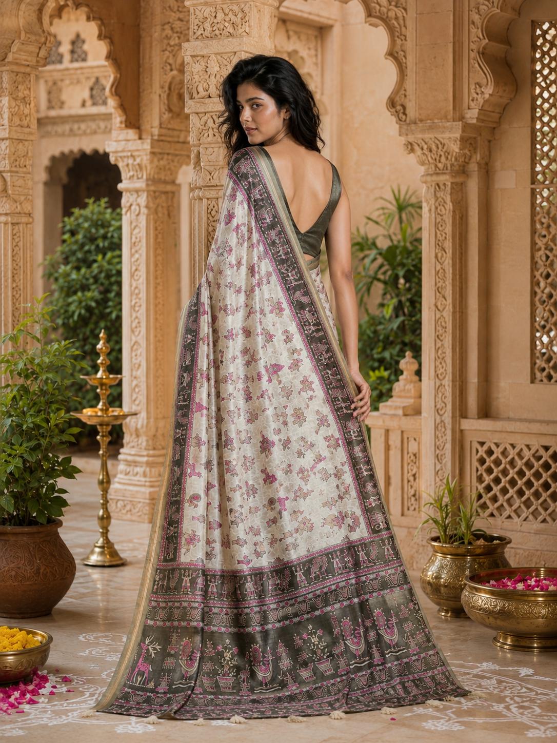 Silk Blend Jacquard Weaving Zari Border Saree With Unstitched Blouse(green) image 2