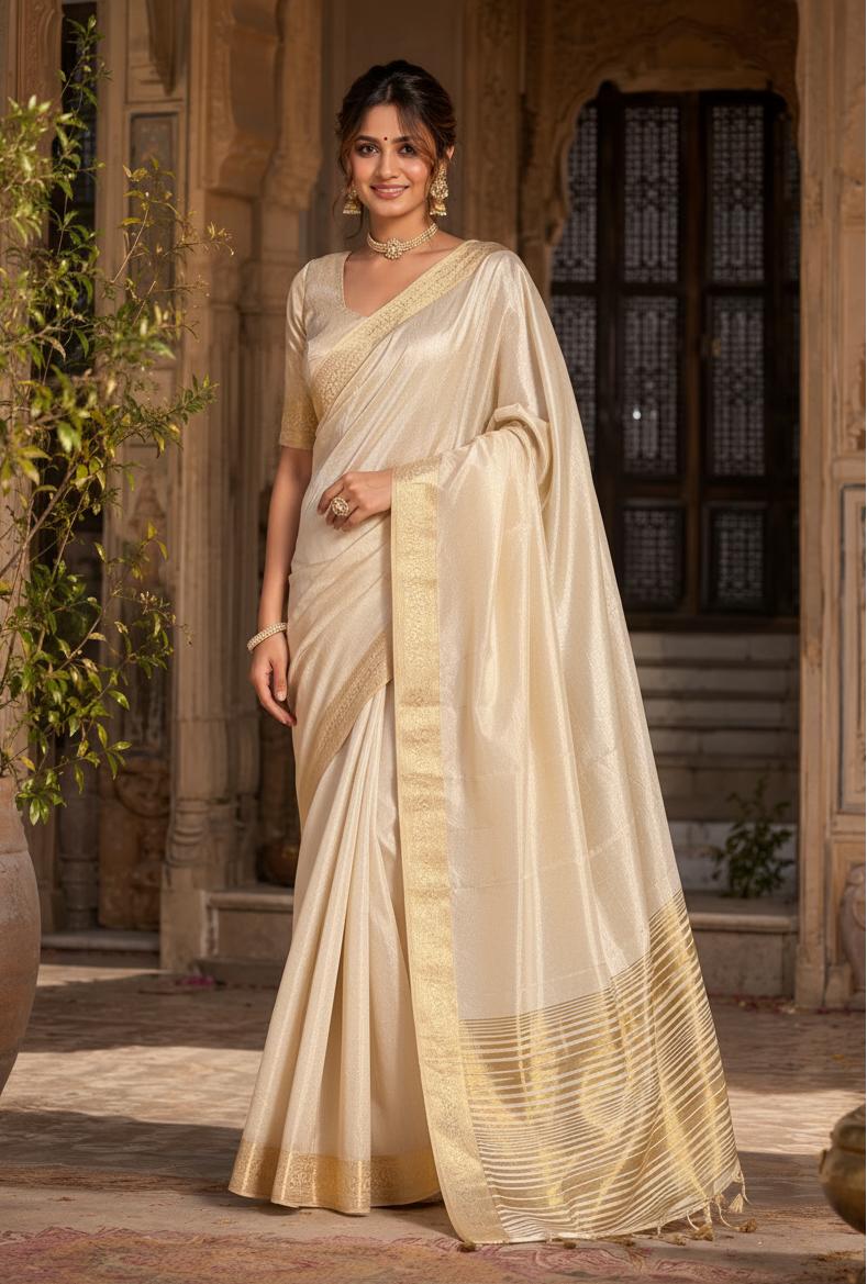 Pure Tussar Silk Saree With Unstitched Blouse(beige) image 2