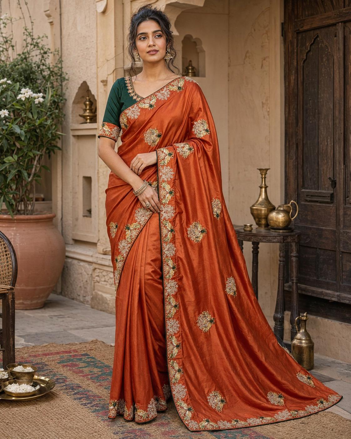 Premium Satin Silk Saree With Unstitched Blouse(red) image 2