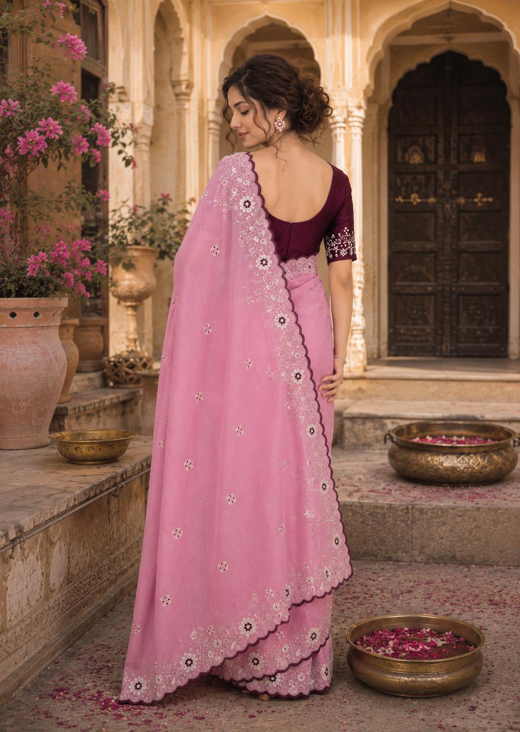 Premium Georgette Saree With Unstitched Blouse(pink) image 2