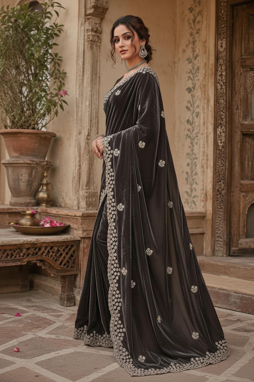 Space Silk Sequins Work Saree With Unstitched Blouse(blue) image 2