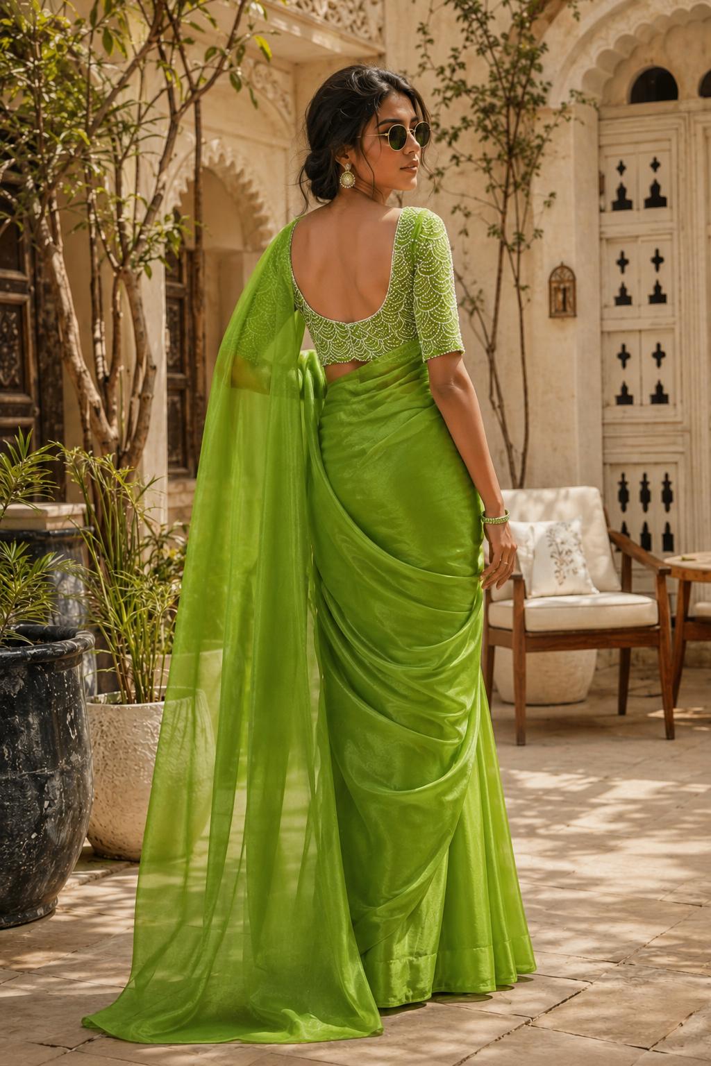 Jimmy Choo Silk Bollywood Saree With Unstitched Blouse(green) image 2