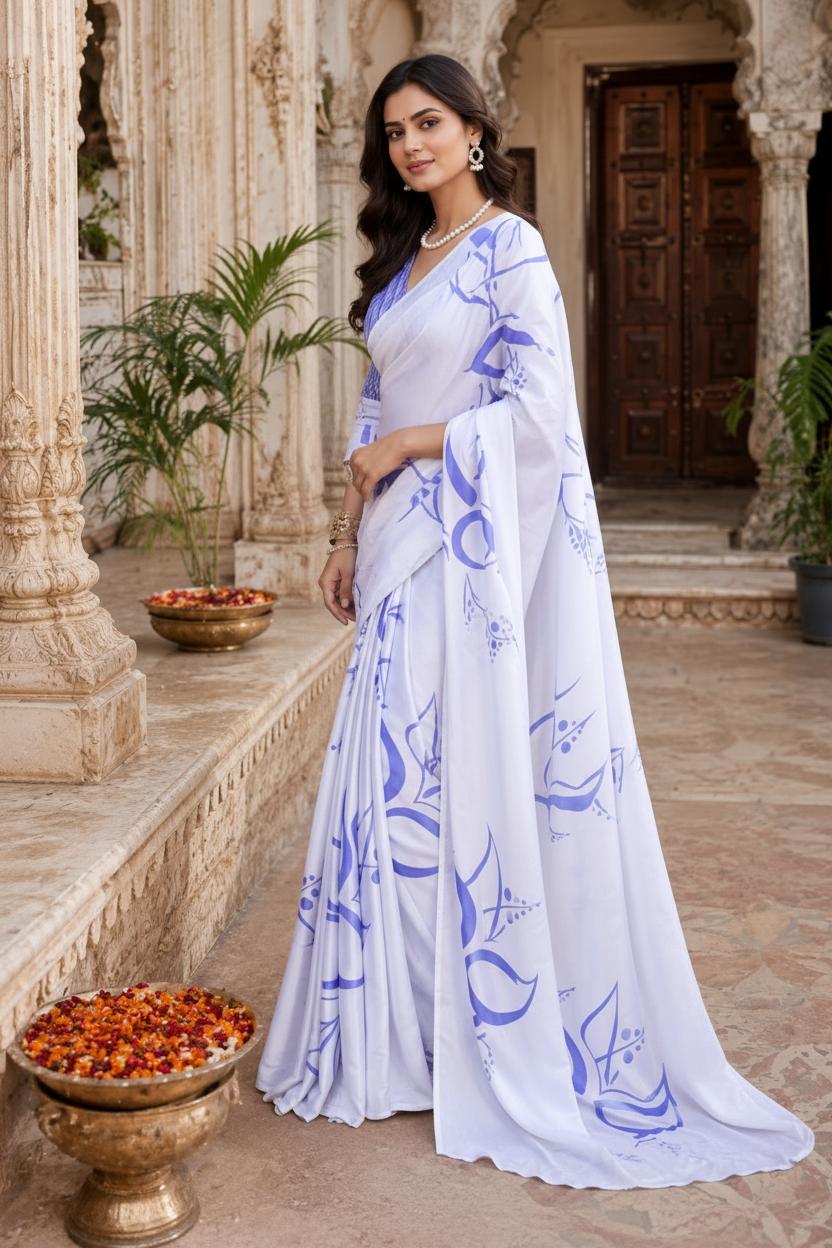 Premium Satin Silk Party Wear Saree With Unstitched Blouse(blue) image 2