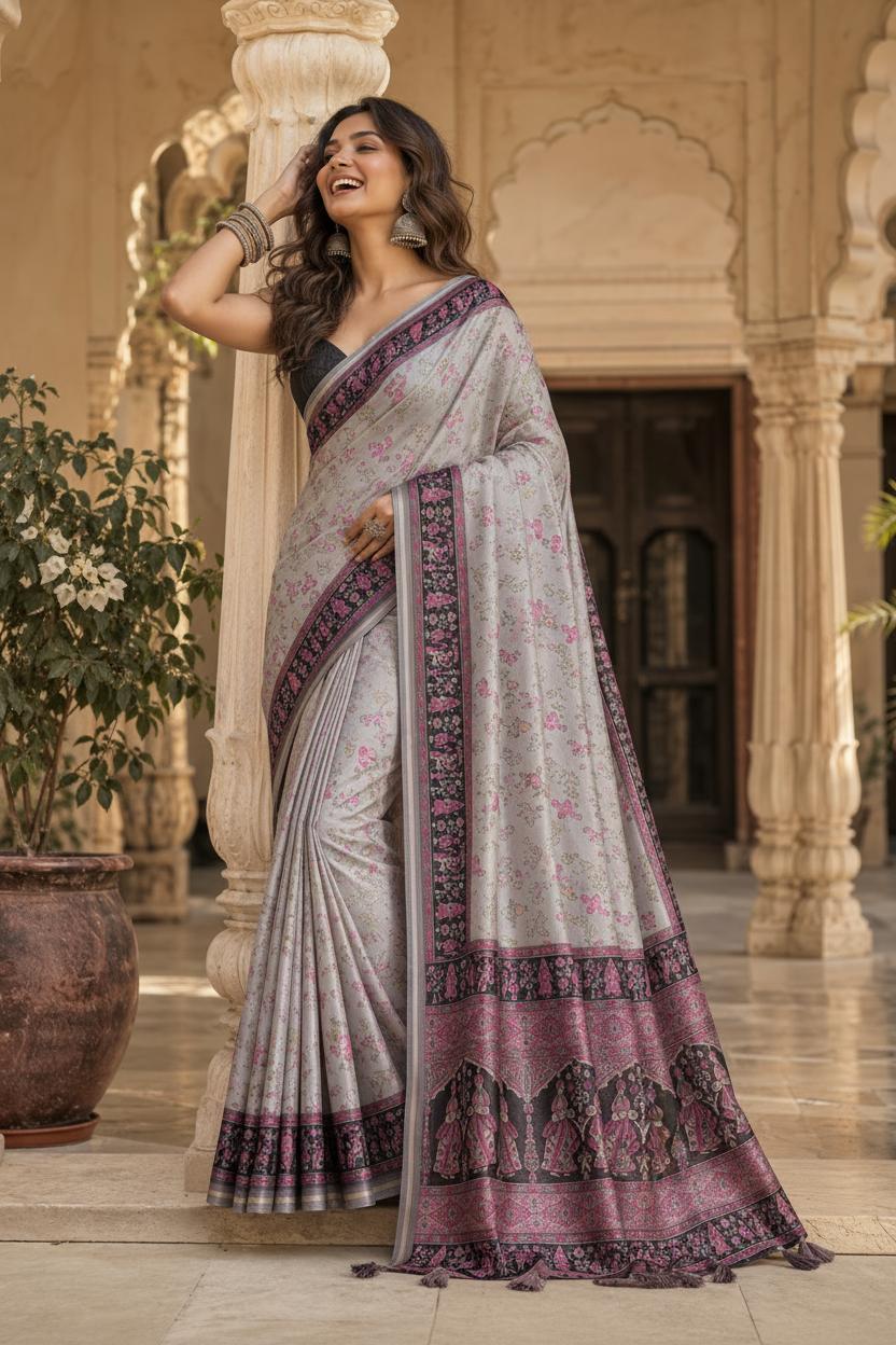 Silk Blend Jacquard Weaving Zari Border Saree With Unstitched Blouse(purple) image 2