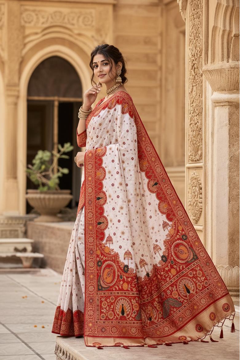 Premium Gota Silk Saree With Unstitched Blouse(red) image 2