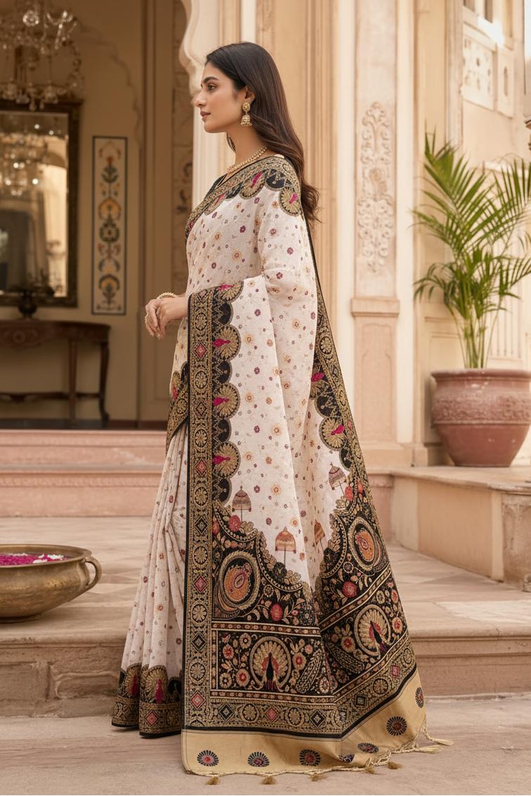 Premium Gota Silk Saree With Unstitched Blouse(black) image 2