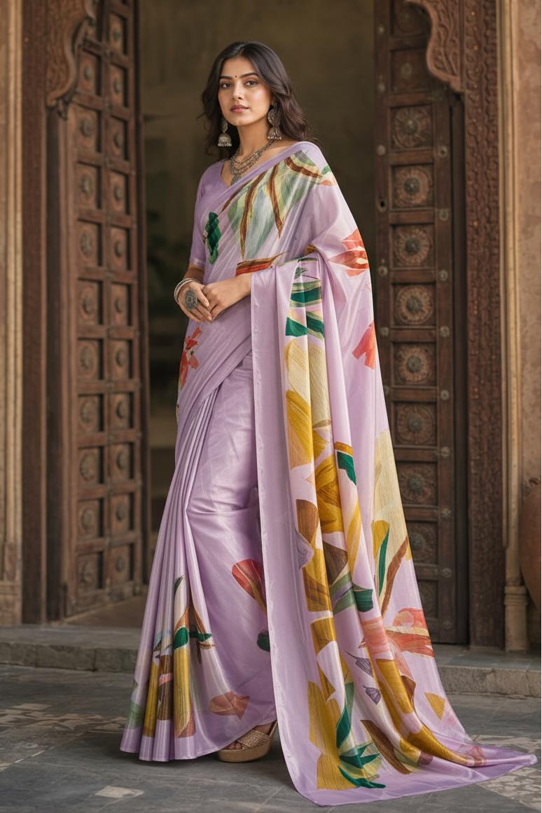 Premium Crepe Silk Saree With Unstitched Blouse(lavender) image 2