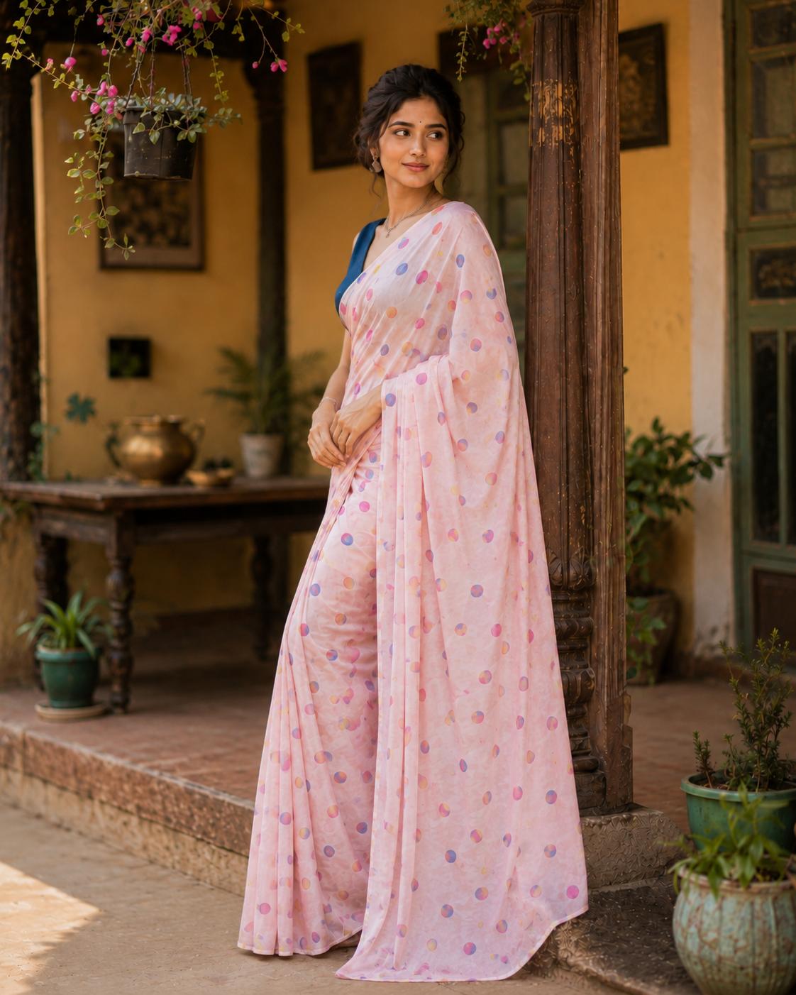 Soft Linen Digital Print Saree With Unstitched Blouse(pink) image 3