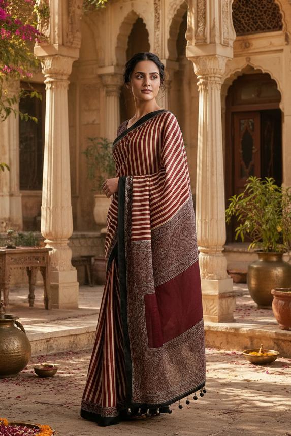 Satin Silk Designer Saree With Unstitched Blouse(maroon) image 3
