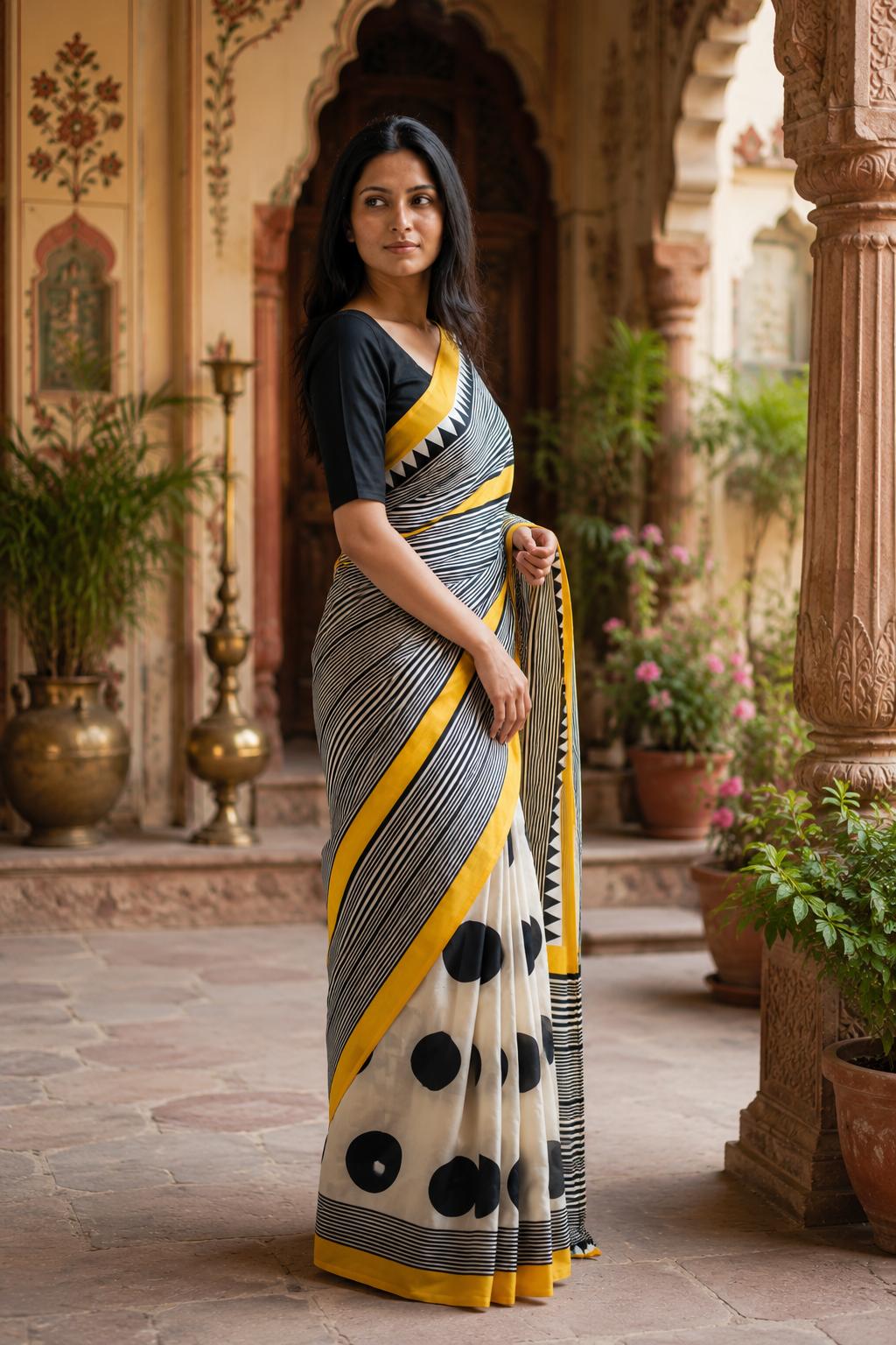 Satin Silk Printed Saree With Unstitched Blouse(white) image 3