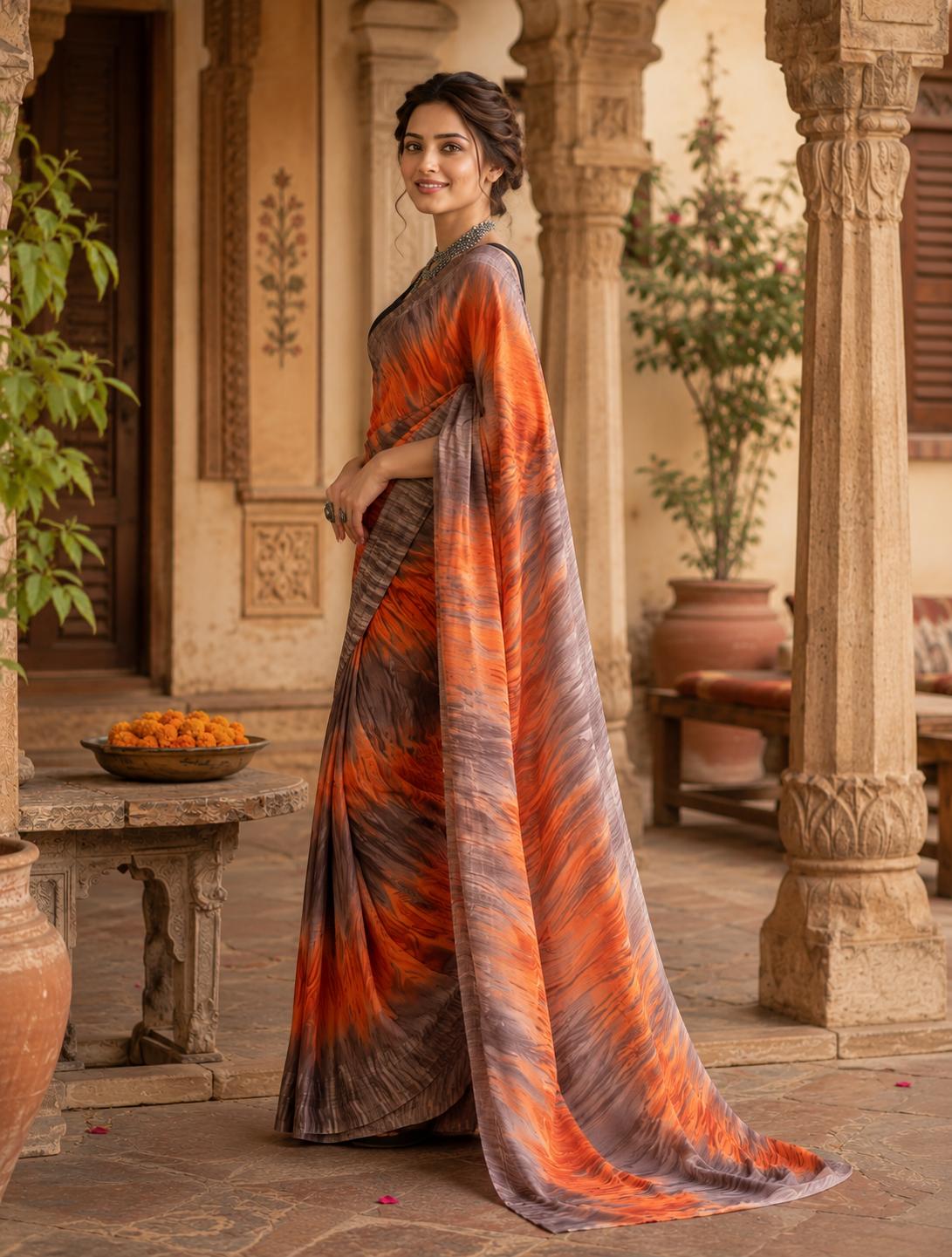 Soft Georgette Ready To Wear Saree With Unstitched Blouse(orange) image 3