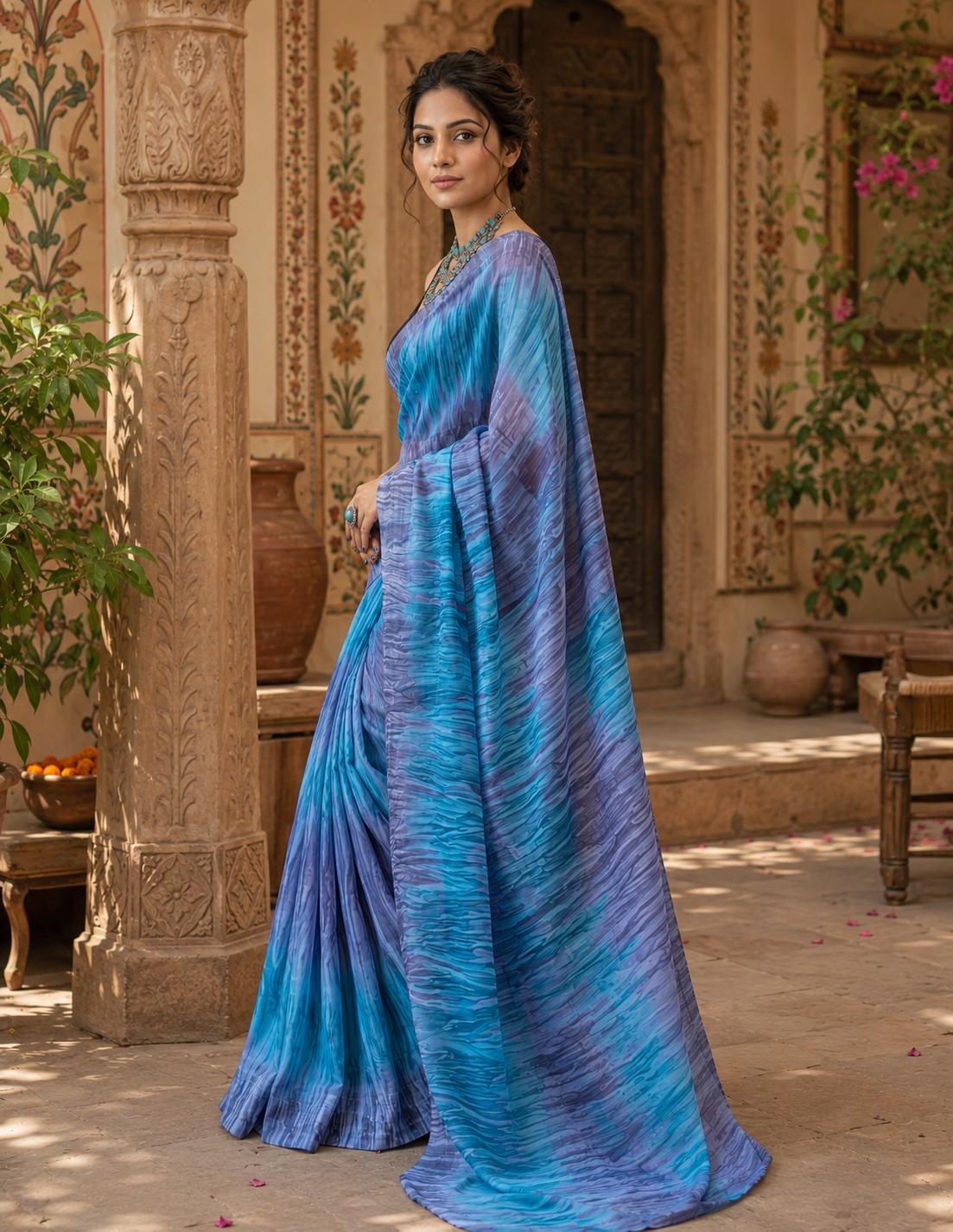 Soft Georgette Ready To Wear Saree With Unstitched Blouse(blue) image 3