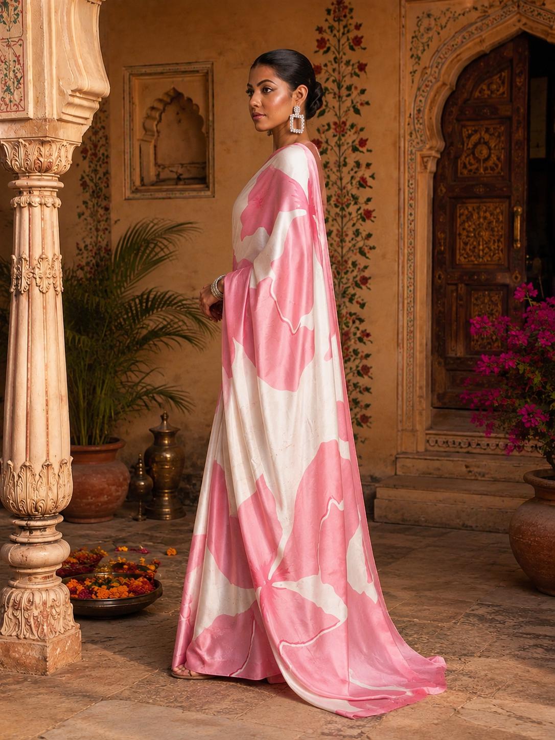 Japan Satin Printed Saree With Unstitched Blouse(pink) image 3