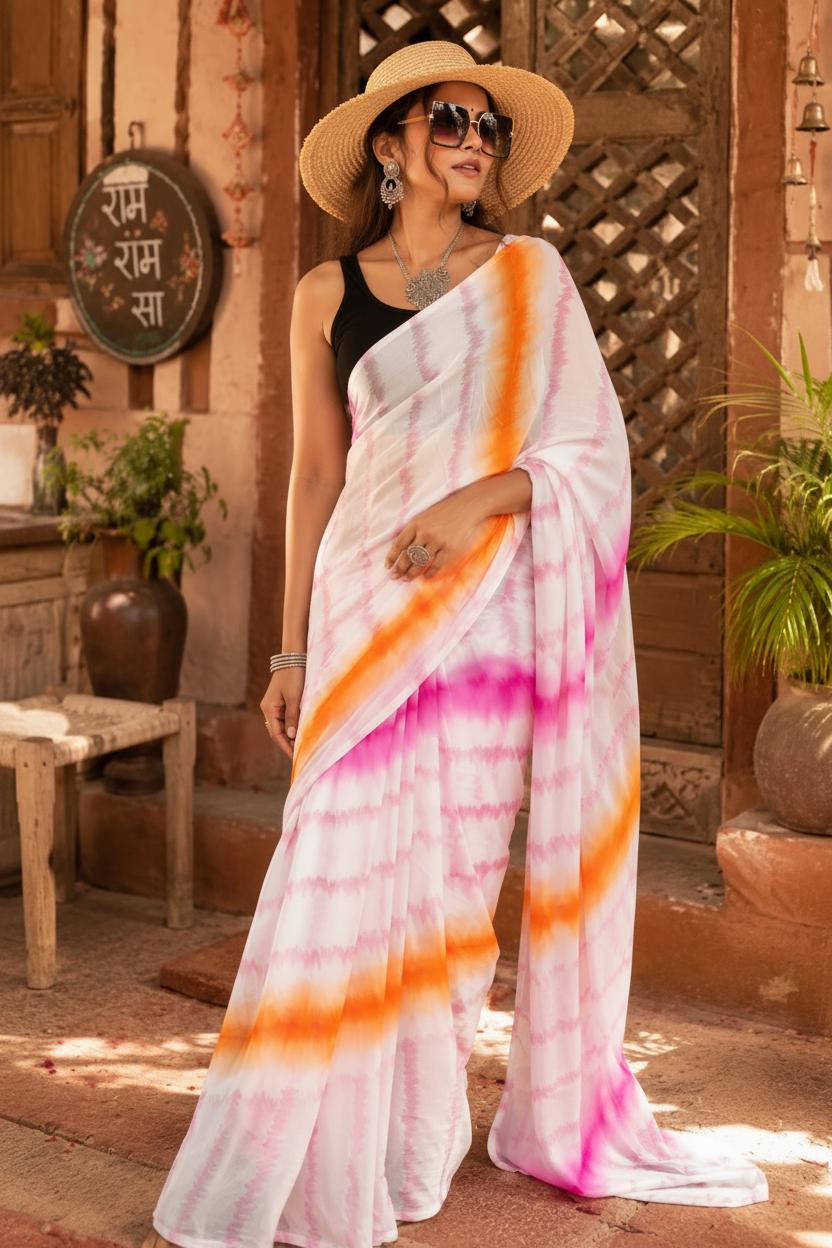 Georgette Ready To Wear Saree With Unstitched Blouse(orange) image 3