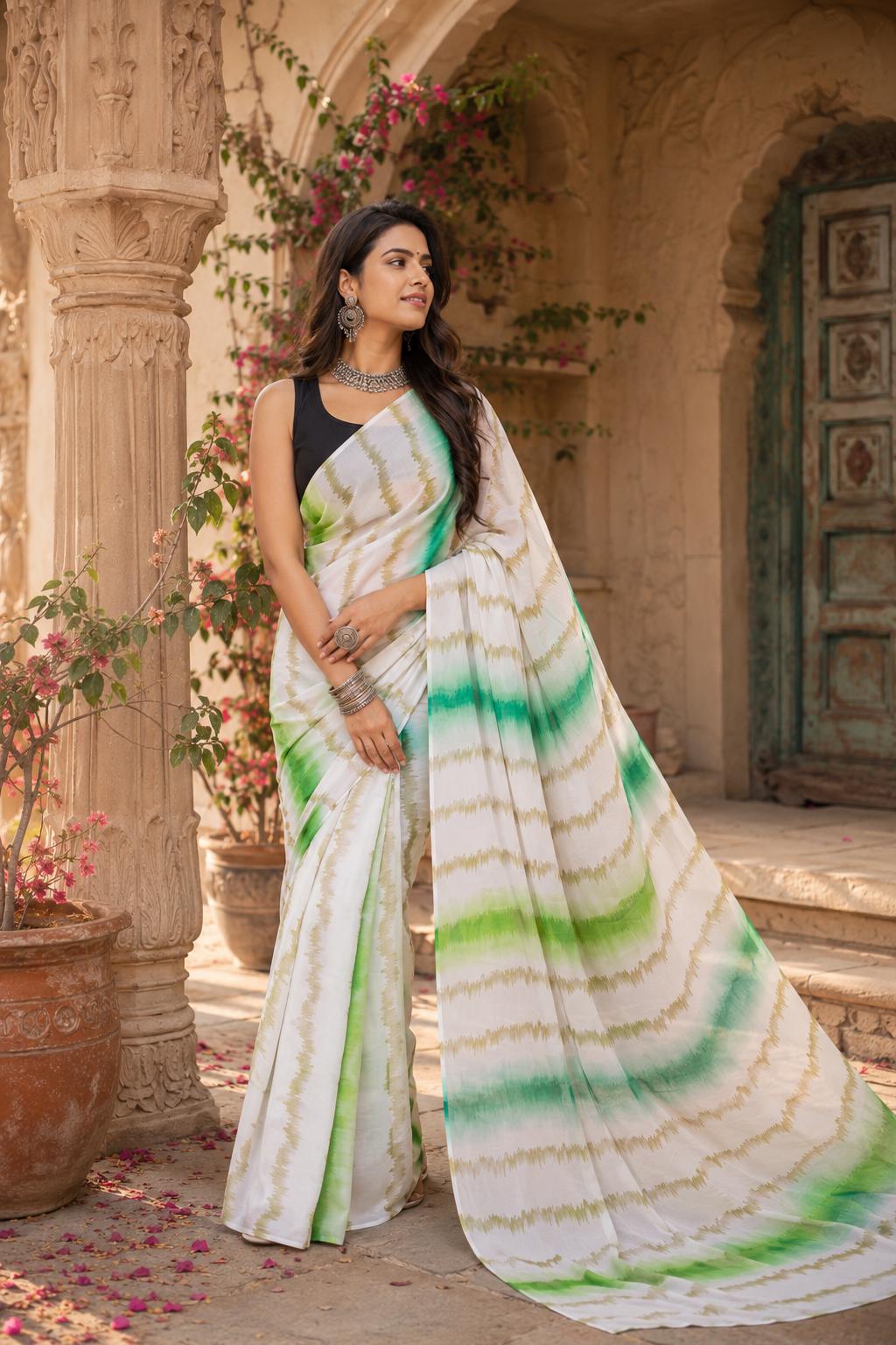 Georgette Ready To Wear Saree With Unstitched Blouse(green) image 3