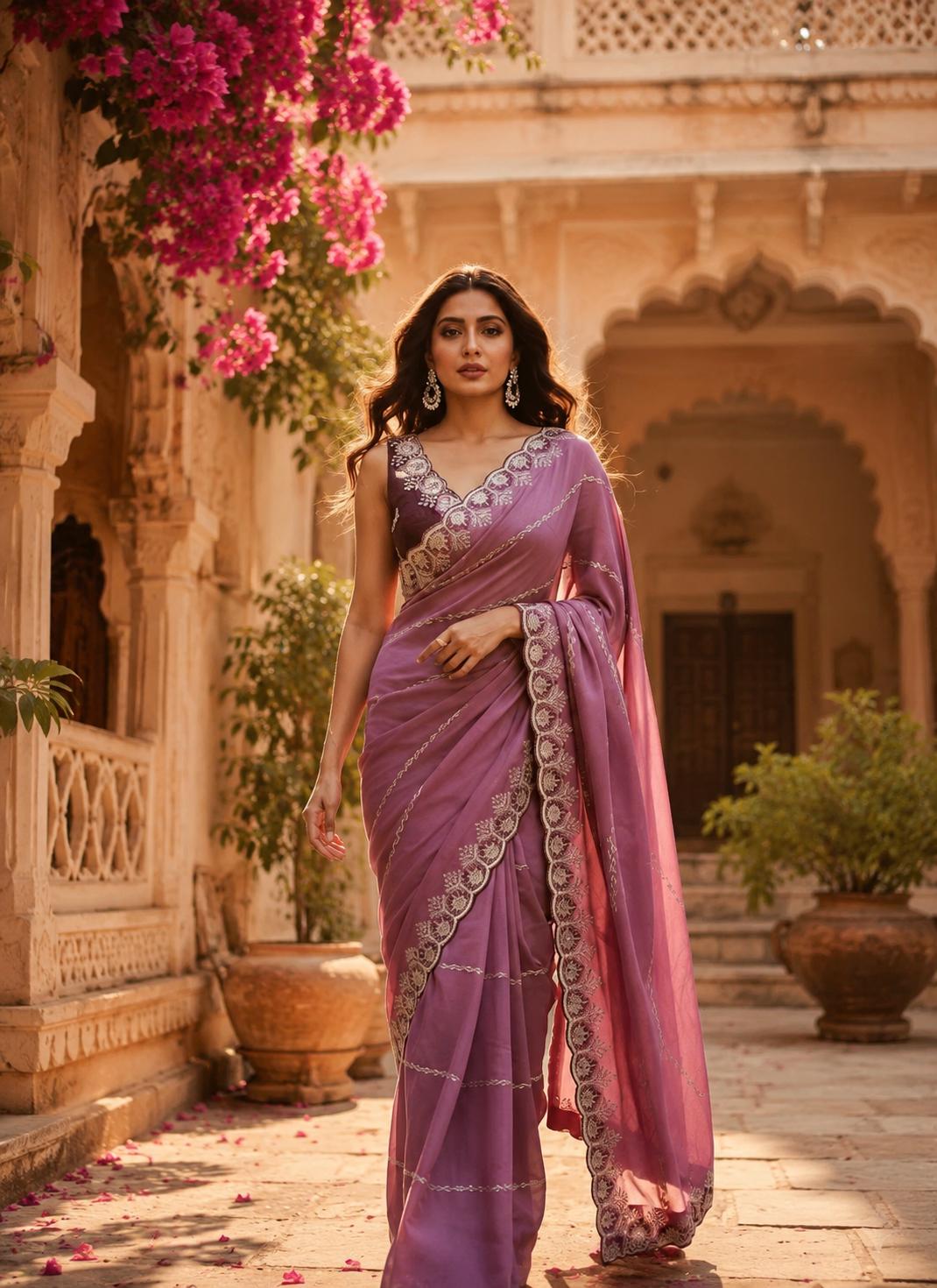 Designer Georgette Saree With Unstitched Blouse(wine) image 3