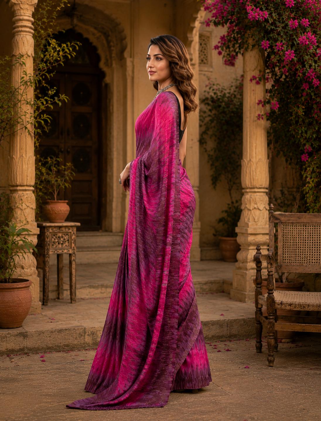 Soft Georgette Ready To Wear Saree With Unstitched Blouse(pink) image 3