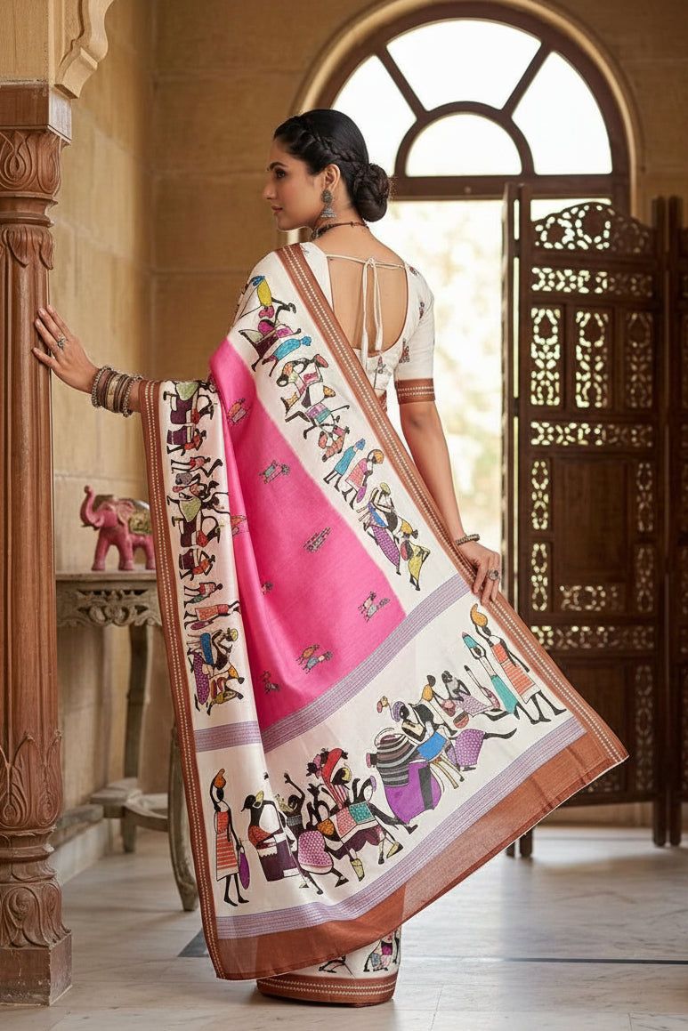 Mulmul Cotton Digital Print Saree With Unstitched Blouse(violet) image 3