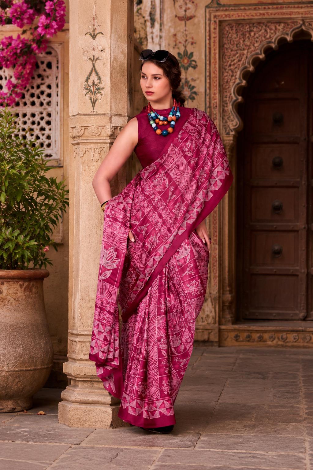 Satin Silk Designer Saree With Unstitched Blouse(pink) image 3