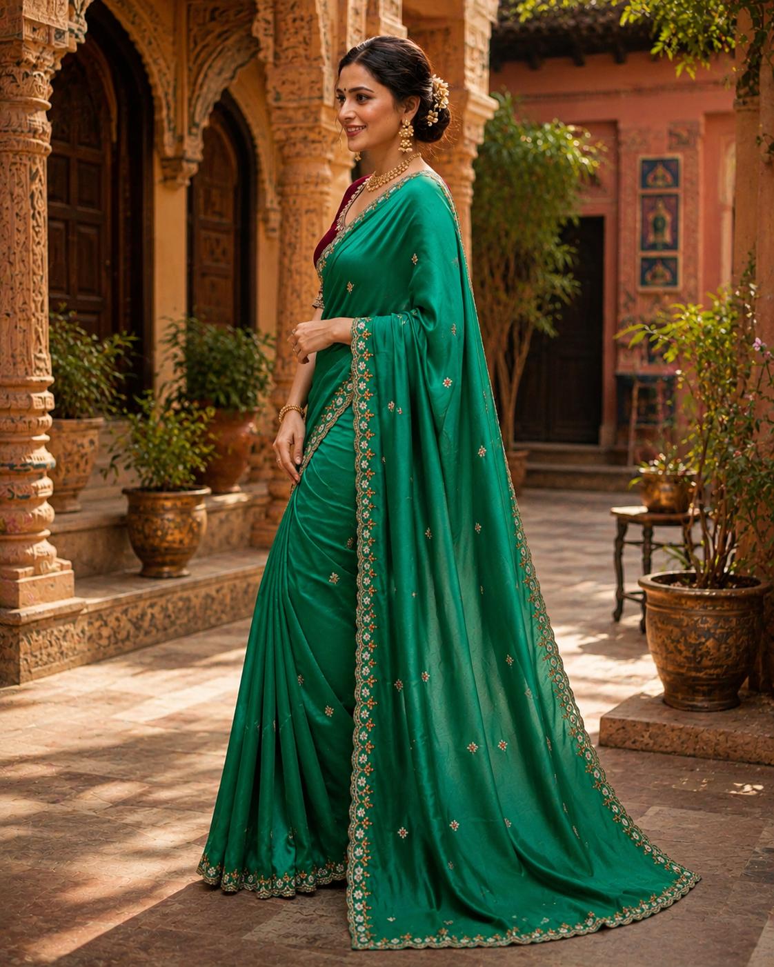 Chiffon Saree With Unstitched Blouse(green) image 3