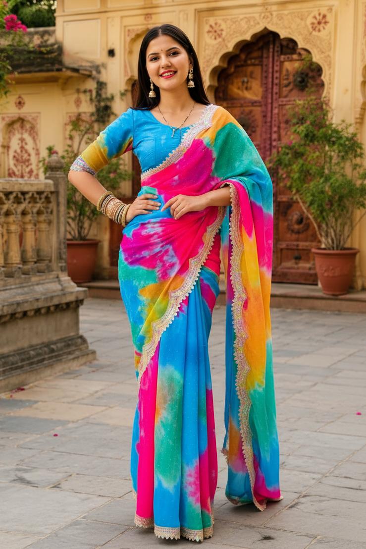Georgette Saree With Unstitched Blouse(multicolor) image 3