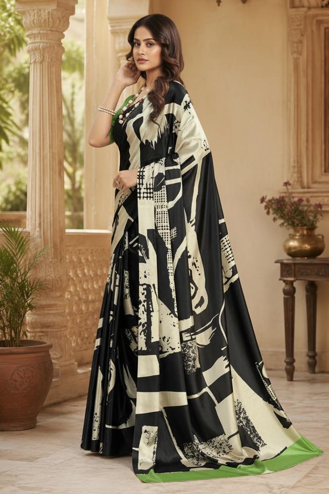 Premium Crepe Silk With Unstitched Blouse(black) image 3