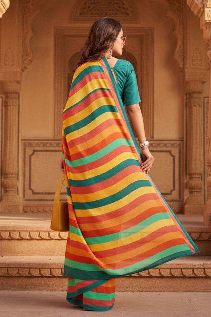 Crepe Silk Digital Print Saree With Unstitched Blouse(multicolor) image 3