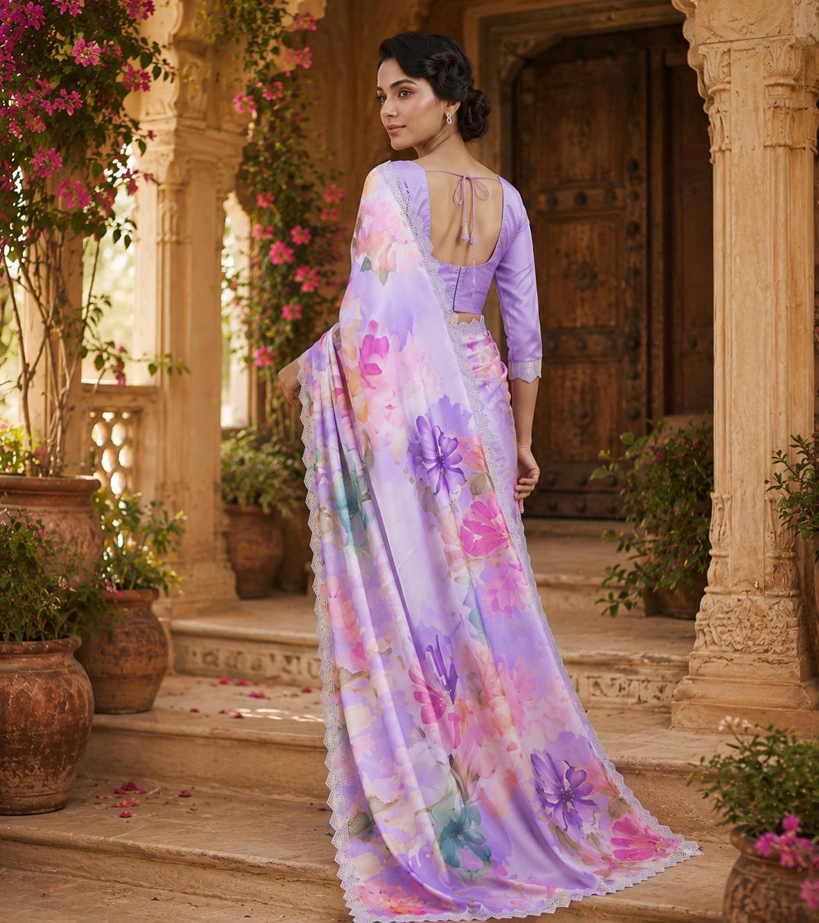 Pure Maheshwari Silk Diamond Cut Work With Unstitched Blouse(lavender) image 3