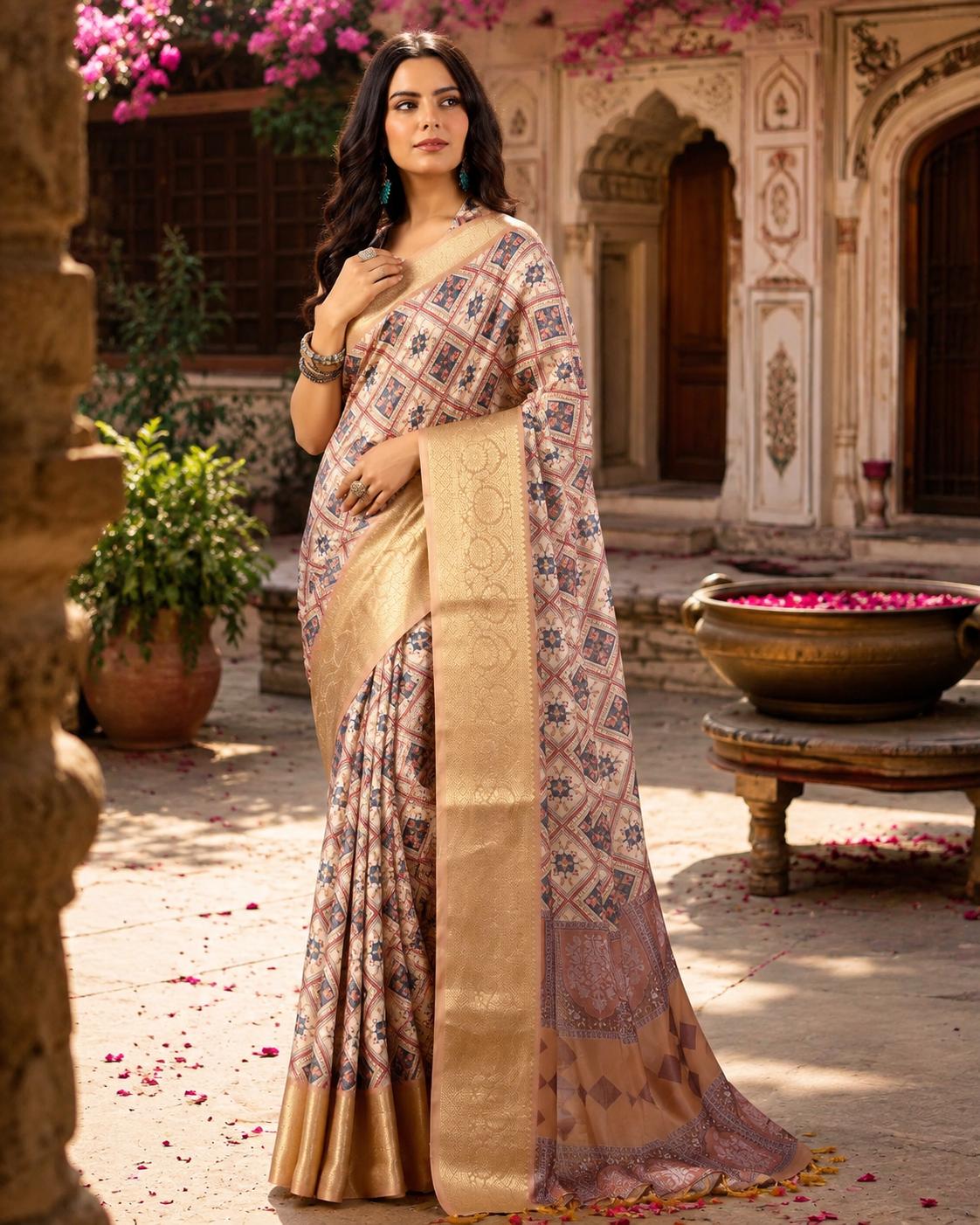 Soft Litchi Silk Party Wear Saree With Unstitched Blouse(mustard) image 3