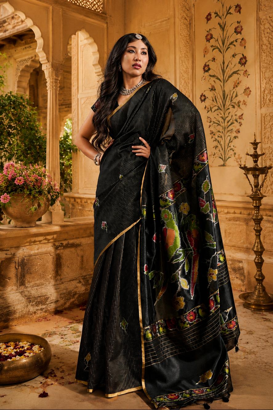 Silk Handloom Weaving Saree With Unstitched Blouse(black) image 3