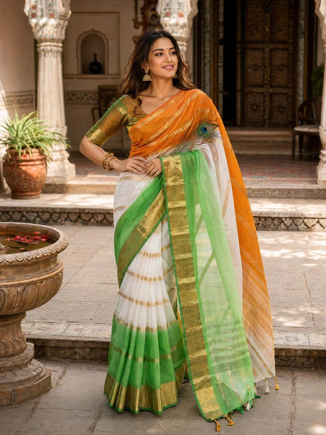 Organza Silk Saree With Unstitched Blouse(multicolor) image 3