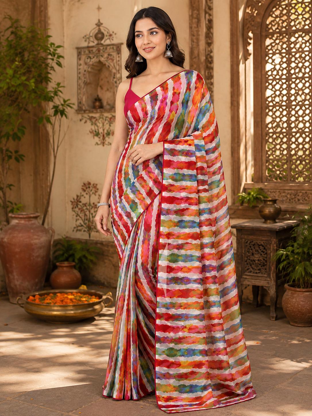 Soft Georgette Party Wear Saree With Unstitched Blouse(multicolor) image 3