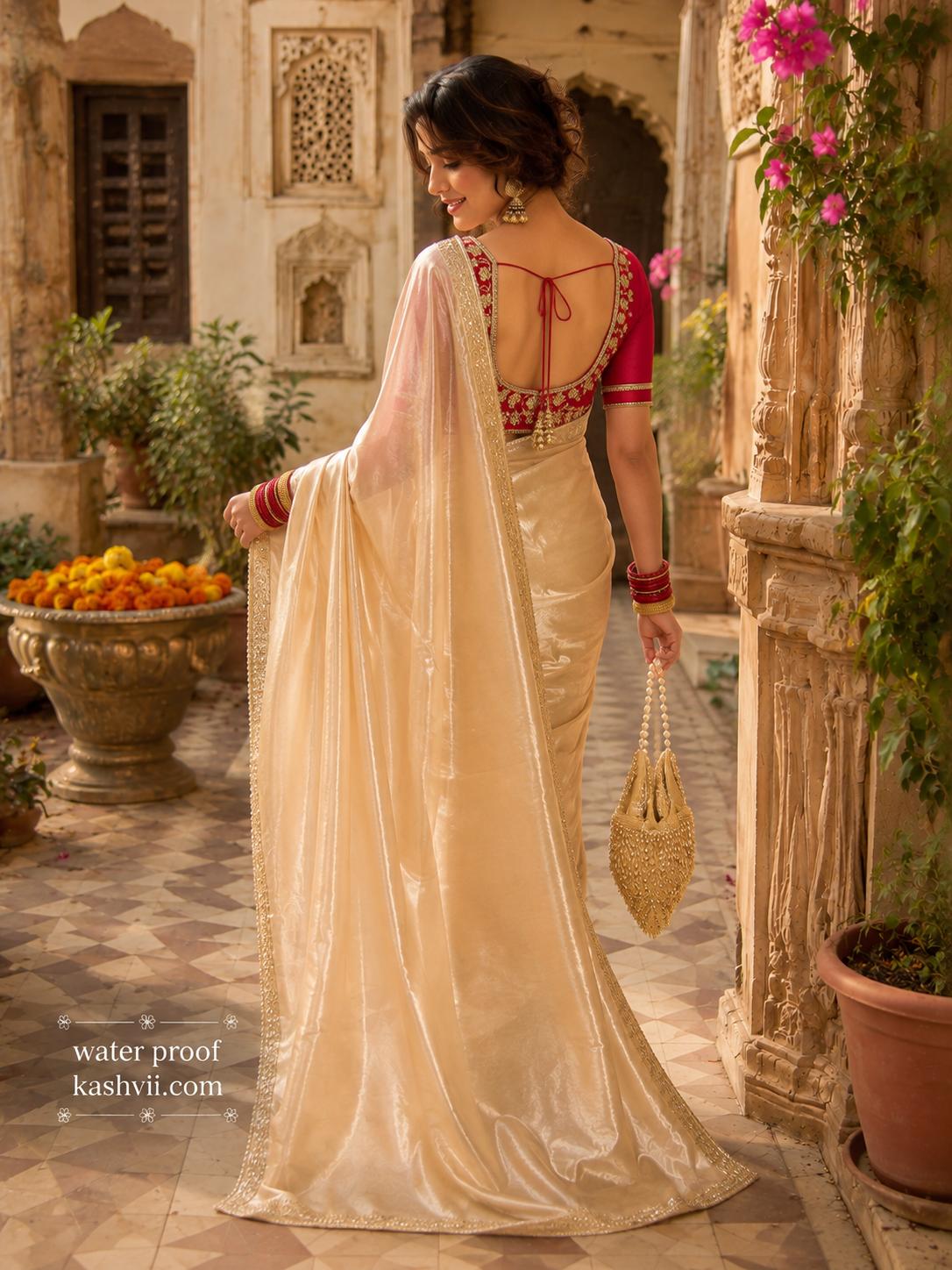 Premium Soft Jimmy Choo Sequins Handwork Saree With Unstitched Blouse image 3