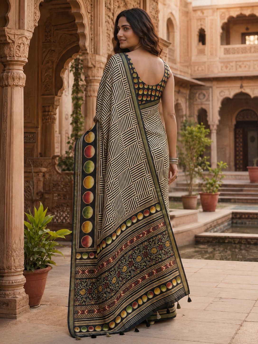 Premium Silk Printed Saree With Unstitched Blouse(grey) image 3