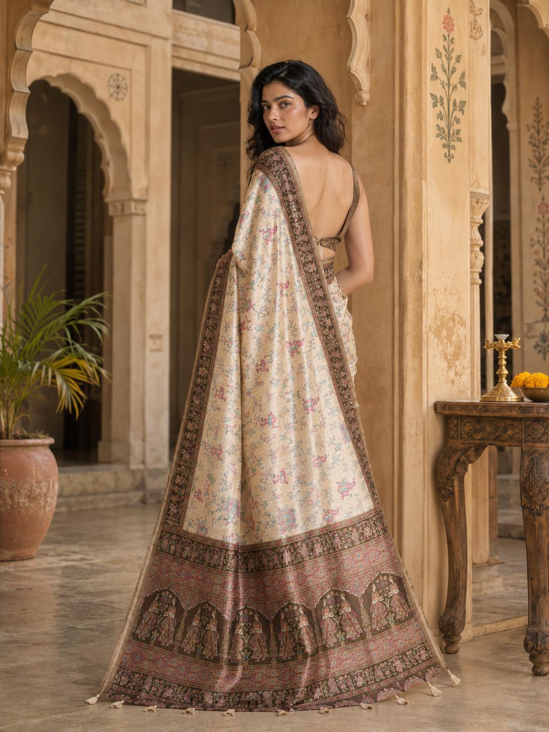 Silk Blend Jacquard Weaving Zari Border Saree With Unstitched Blouse(brown) image 3