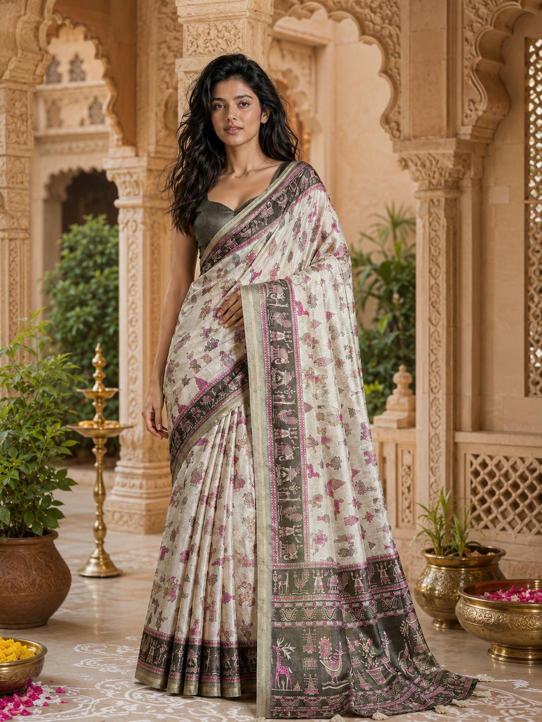 Silk Blend Jacquard Weaving Zari Border Saree With Unstitched Blouse(green) image 3