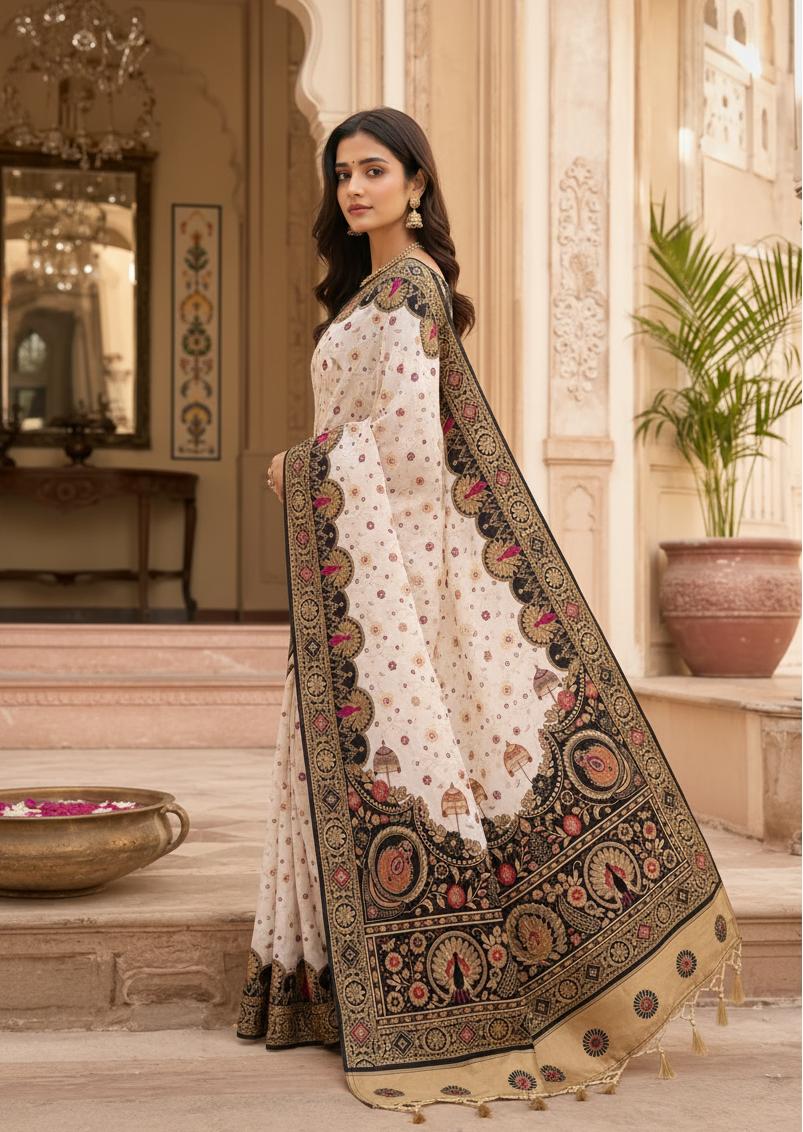 Premium Gota Silk Saree With Unstitched Blouse(black) image 3