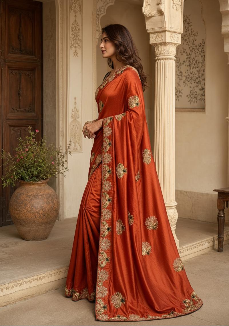 Premium Satin Silk Saree With Unstitched Blouse(red) image 3