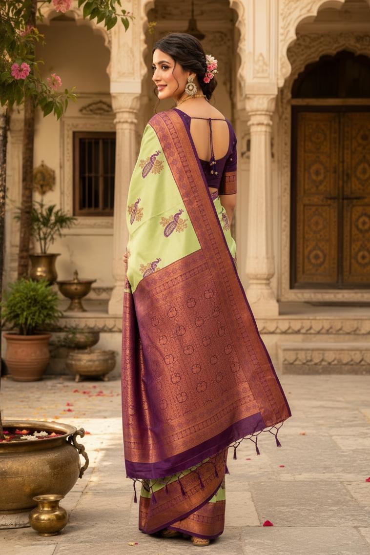 Pure Banarasi Silk Saree With Unstitched Blouse(pista) image 3