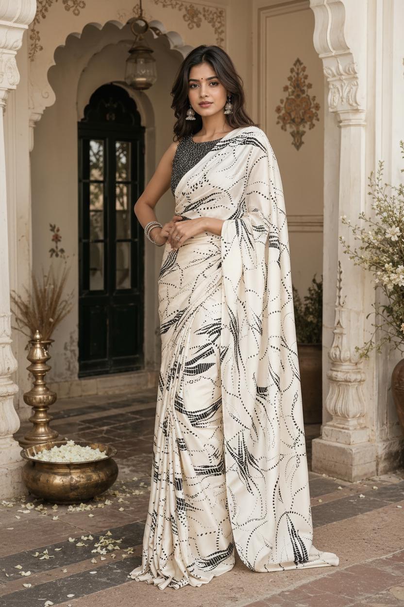 Premium Satin Silk Party Wear Saree With Unstitched Blouse(black) image 3