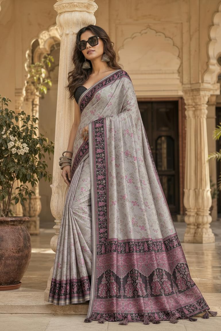 Silk Blend Jacquard Weaving Zari Border Saree With Unstitched Blouse(purple) image 3