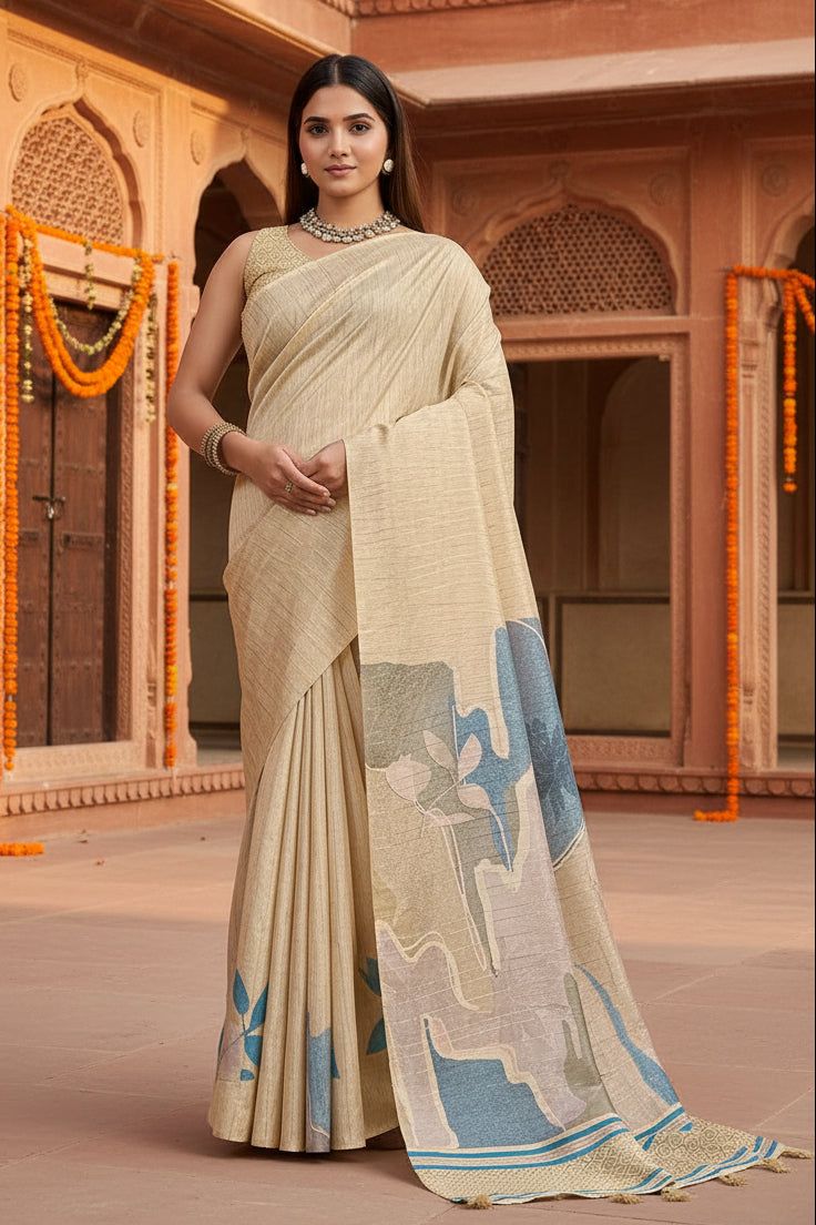 Silk Blend Jacquard Weaving Zari Border Saree With Unstitched Blouse(off-white) image 3