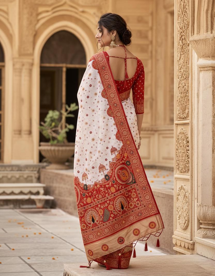 Premium Gota Silk Saree With Unstitched Blouse(red) image 3