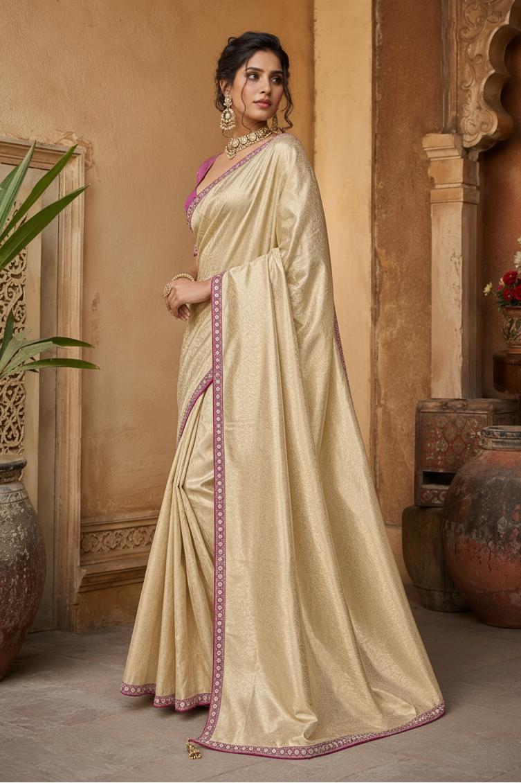 Soft Tissue Silk Sequins Work Saree With Unstitched Blouse(beige) image 3