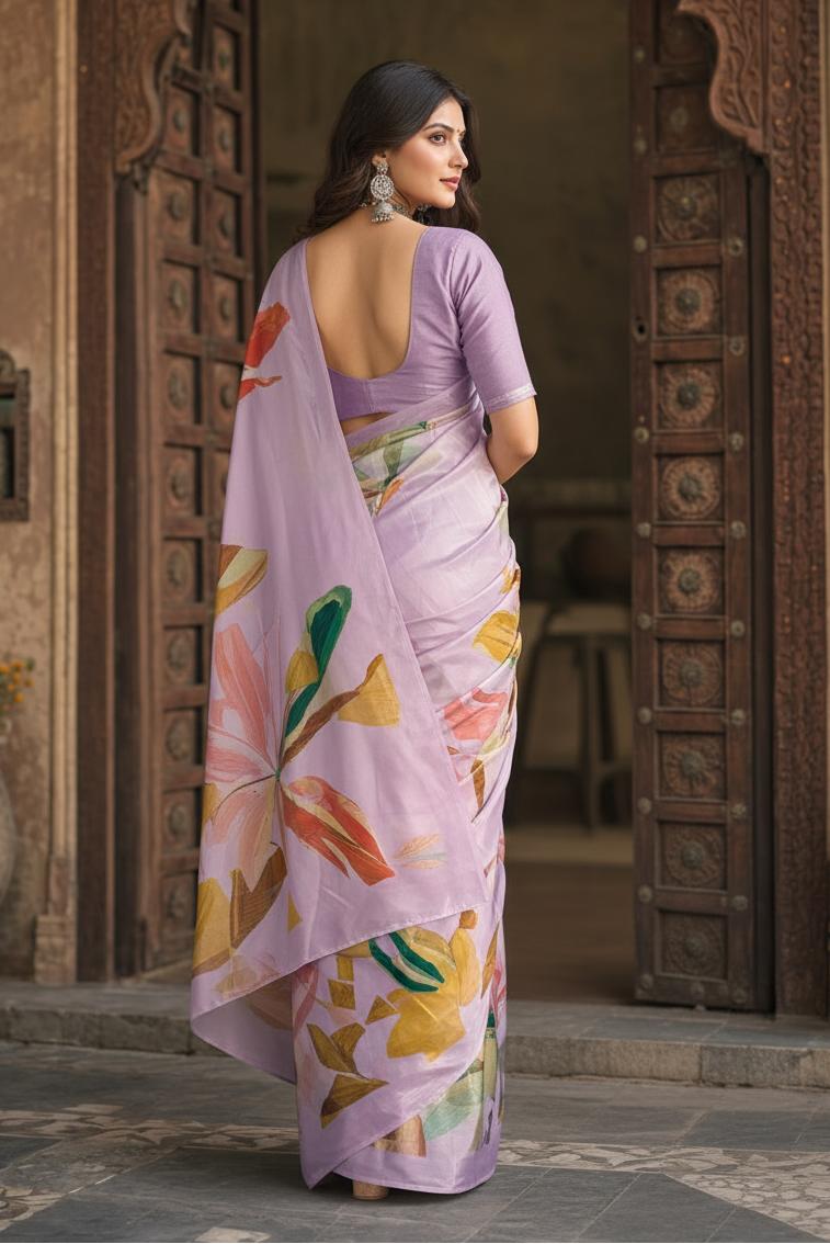 Premium Crepe Silk Saree With Unstitched Blouse(lavender) image 3
