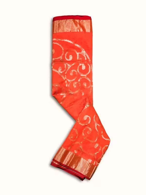 The Gold Weave Chanderi Silk Sarees - Orange Colour With Golden Brown Border