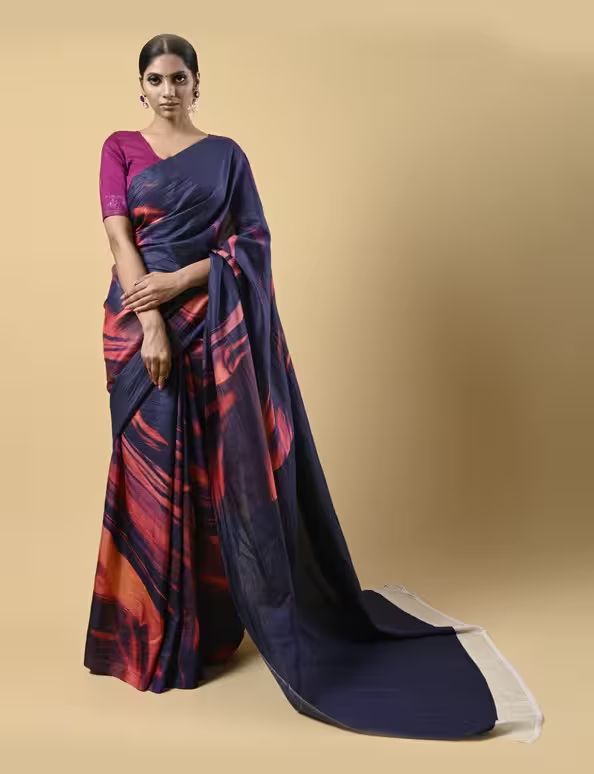 Black Abstract Print Saree