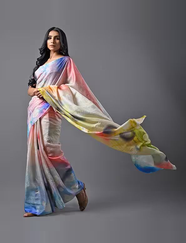 Multicolor Abstract Digital Print Saree