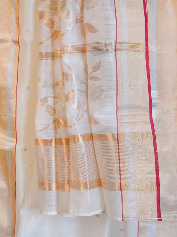 The Gold Weave Chanderi Silk Sarees With Golf Flower Print And Golden Border image 3