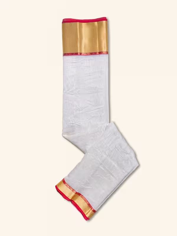 The Gold Weave Chanderi Silk Sarees - Beige And White Colour With Golden Borders image 3